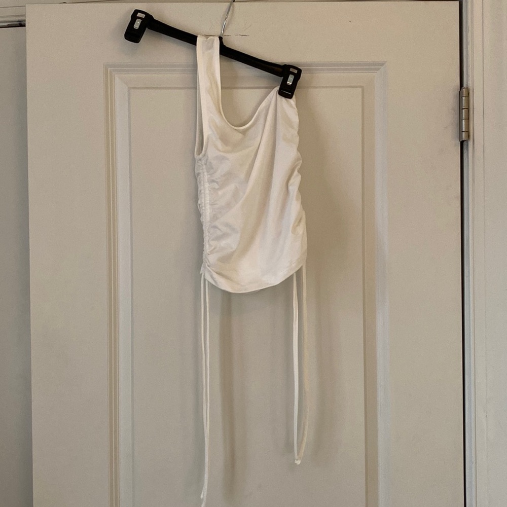F21 One Shoulder White Crop Top